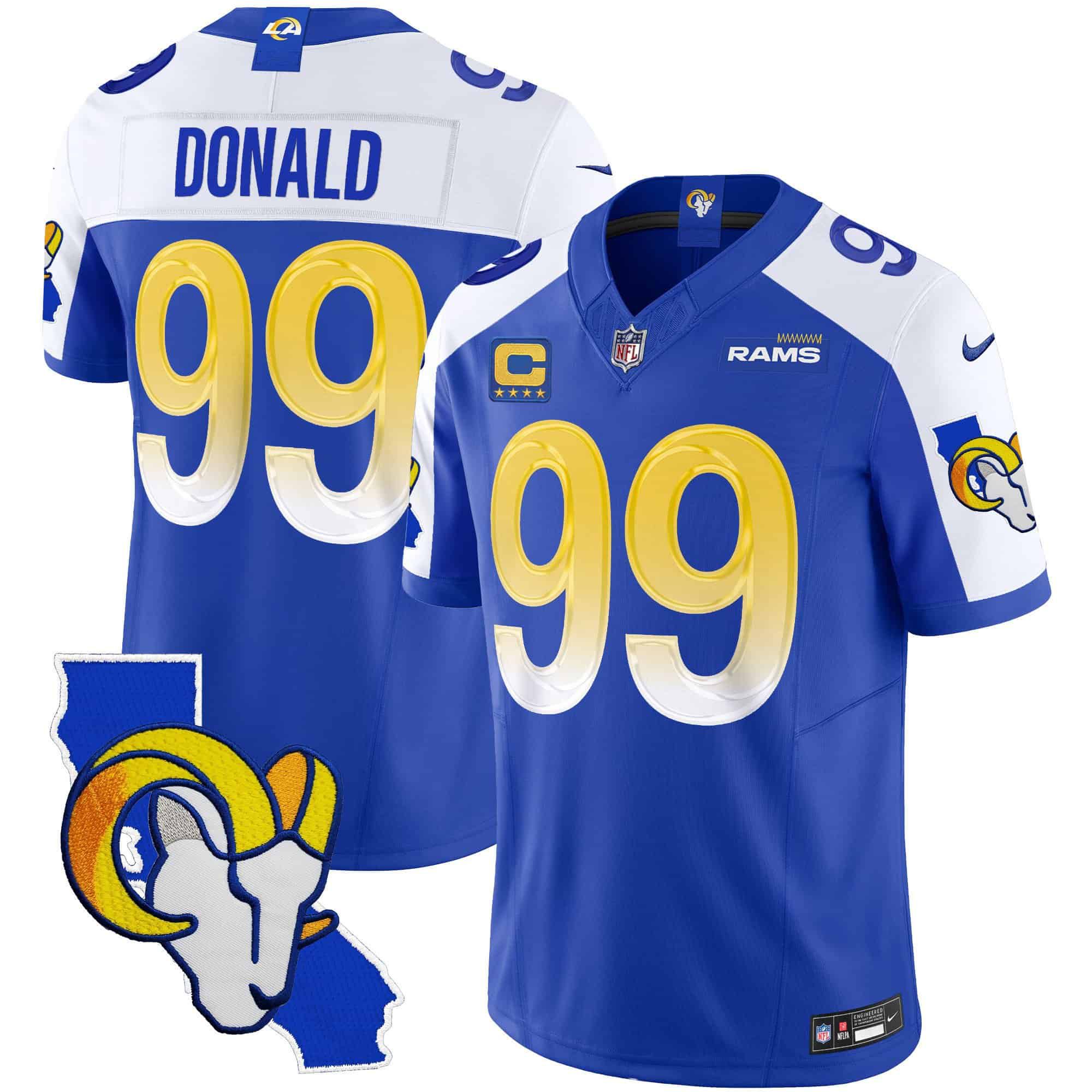 Men Los Angeles Rams #99 Donald Blue 2024 Nike California Patch Vapor Limited NFL Jersey